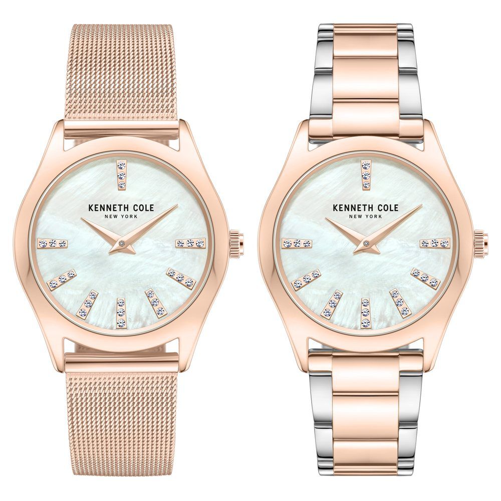 Kenneth Cole Quartz Analog Mother Of Pearl Dial Stainless Steel Interchangeable Strap Watch For Women KCWLG0048403LD