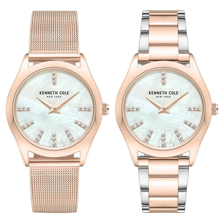Kenneth Cole Quartz Analog Mother Of Pearl Dial Stainless Steel Interchangeable Strap Watch For Women KCWLG0048403LD