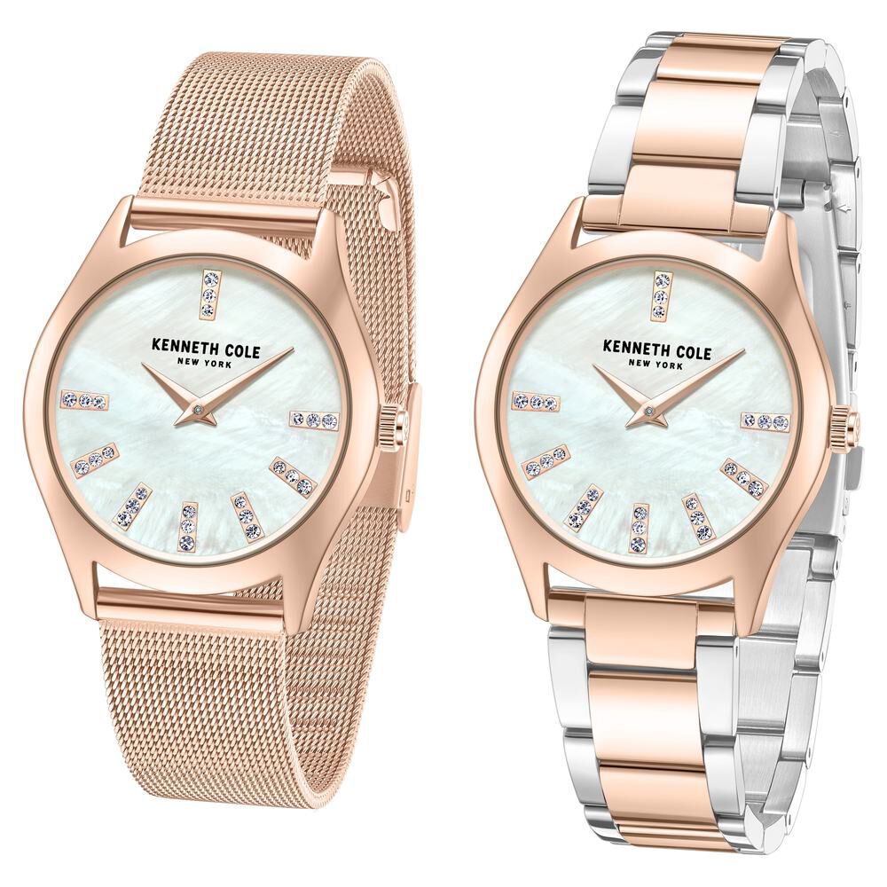 Kenneth Cole Quartz Analog Mother Of Pearl Dial Stainless Steel Interchangeable Strap Watch For Women KCWLG0048403LD