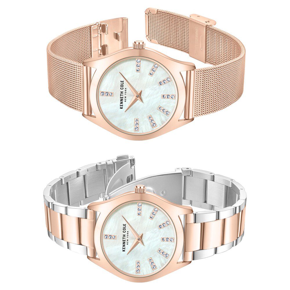 Kenneth Cole Quartz Analog Mother Of Pearl Dial Stainless Steel Interchangeable Strap Watch For Women KCWLG0048403LD