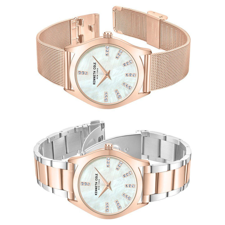 Kenneth Cole Quartz Analog Mother Of Pearl Dial Stainless Steel Interchangeable Strap Watch For Women KCWLG0048403LD
