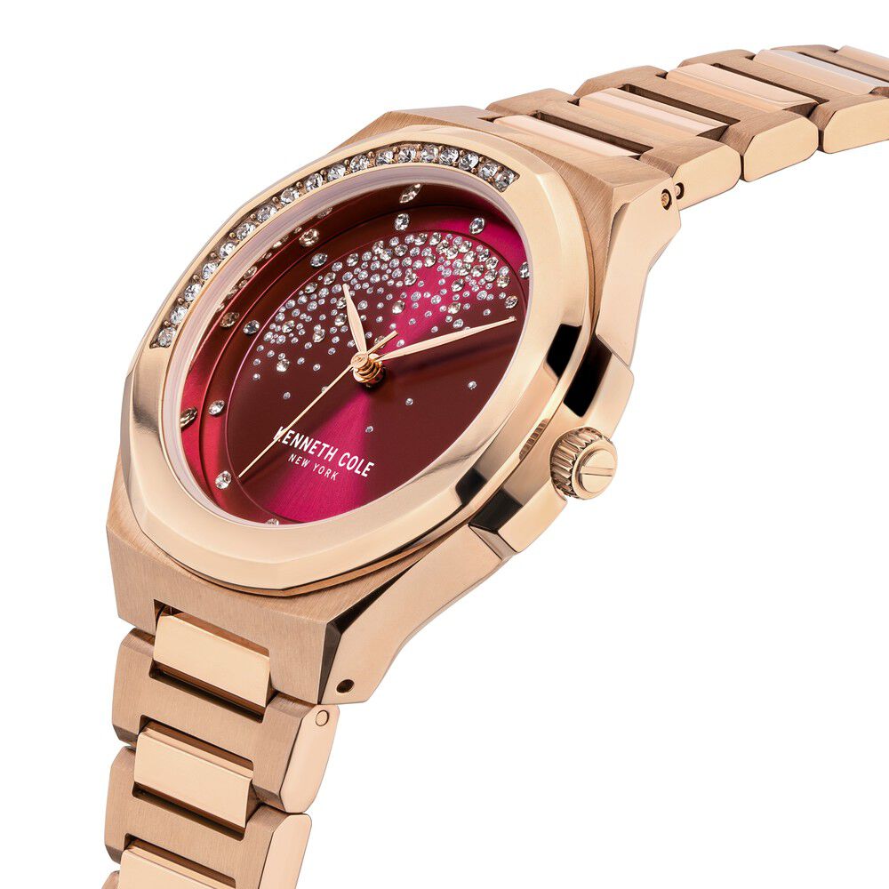 Kenneth Cole Quartz Analog Maroon Dial Stainless Steel Strap Watch For Women