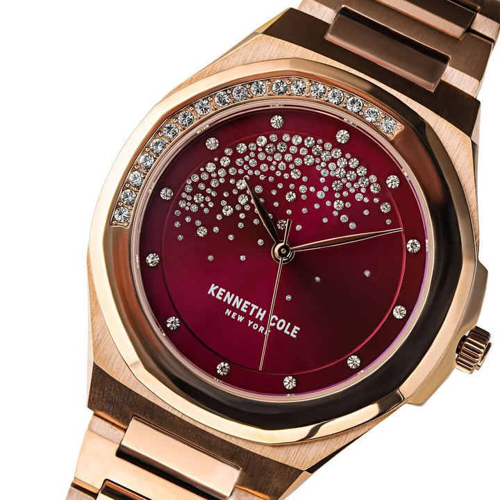 Kenneth Cole Quartz Analog Maroon Dial Stainless Steel Strap Watch For Women
