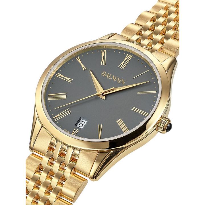 Balmain Men's Gold-Toned Stainless Steel Bracelet Analogue Watch with Grey Dial