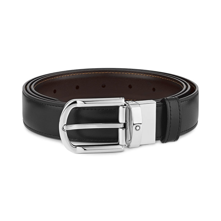 Montblanc Horseshoe buckle black/brown 30 mm reversible leather belt MB111080