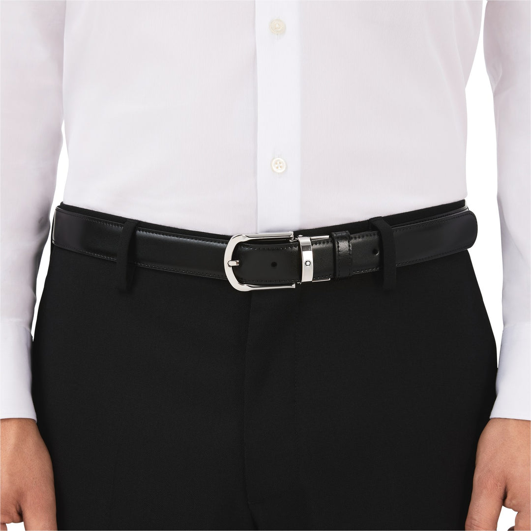 Montblanc Horseshoe buckle black/brown 30 mm reversible leather belt MB111080