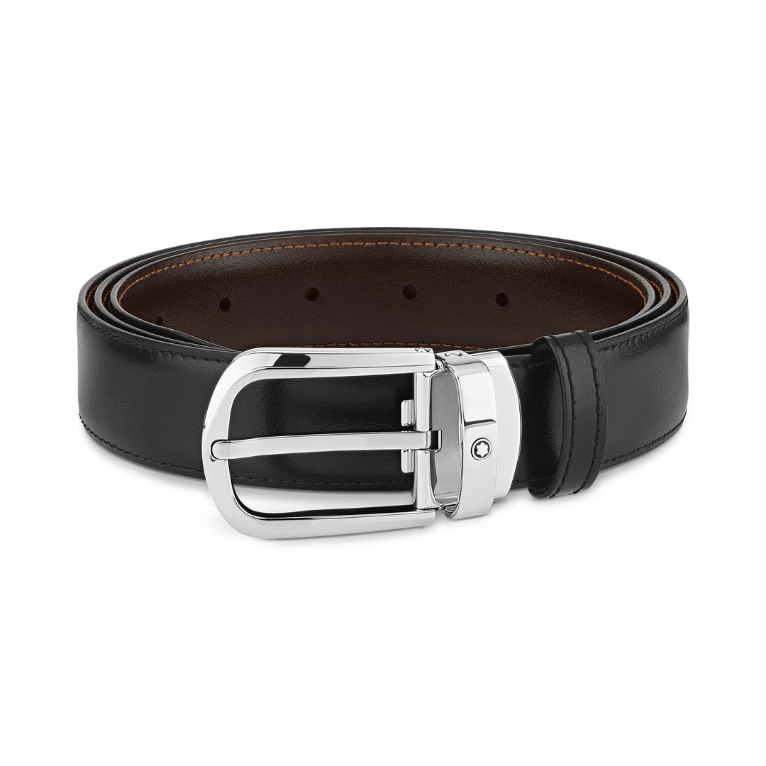 Montblanc Horseshoe buckle black/brown 30 mm reversible leather belt MB114412