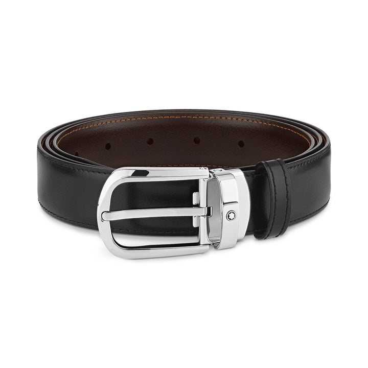 Montblanc Horseshoe buckle black/brown 30 mm reversible leather belt MB114412