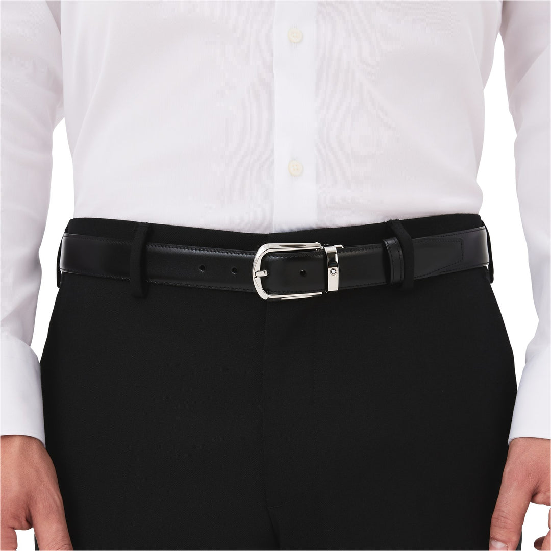 Montblanc Horseshoe buckle black/brown 30 mm reversible leather belt MB114412