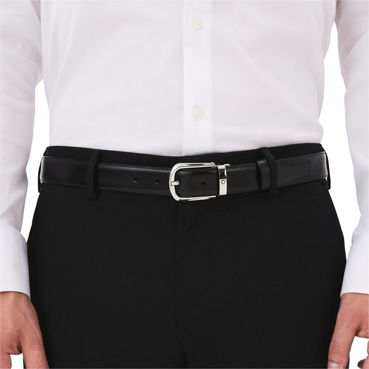 Montblanc Horseshoe buckle black/brown 30 mm reversible leather belt MB114412