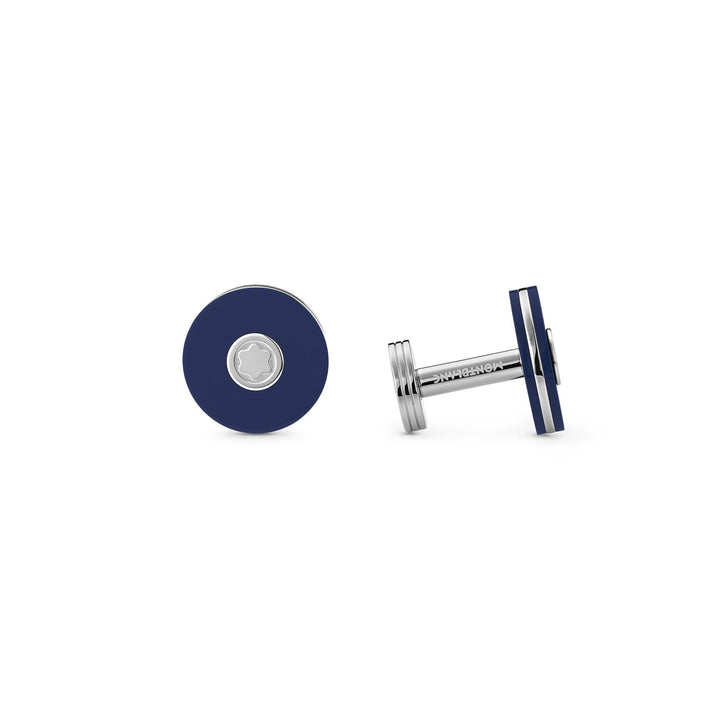 Montblanc Cufflinks, round in stainless steel with blue resin MB123812