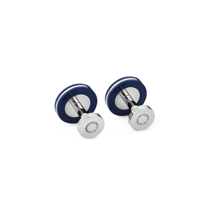 Montblanc Cufflinks, round in stainless steel with blue resin MB123812