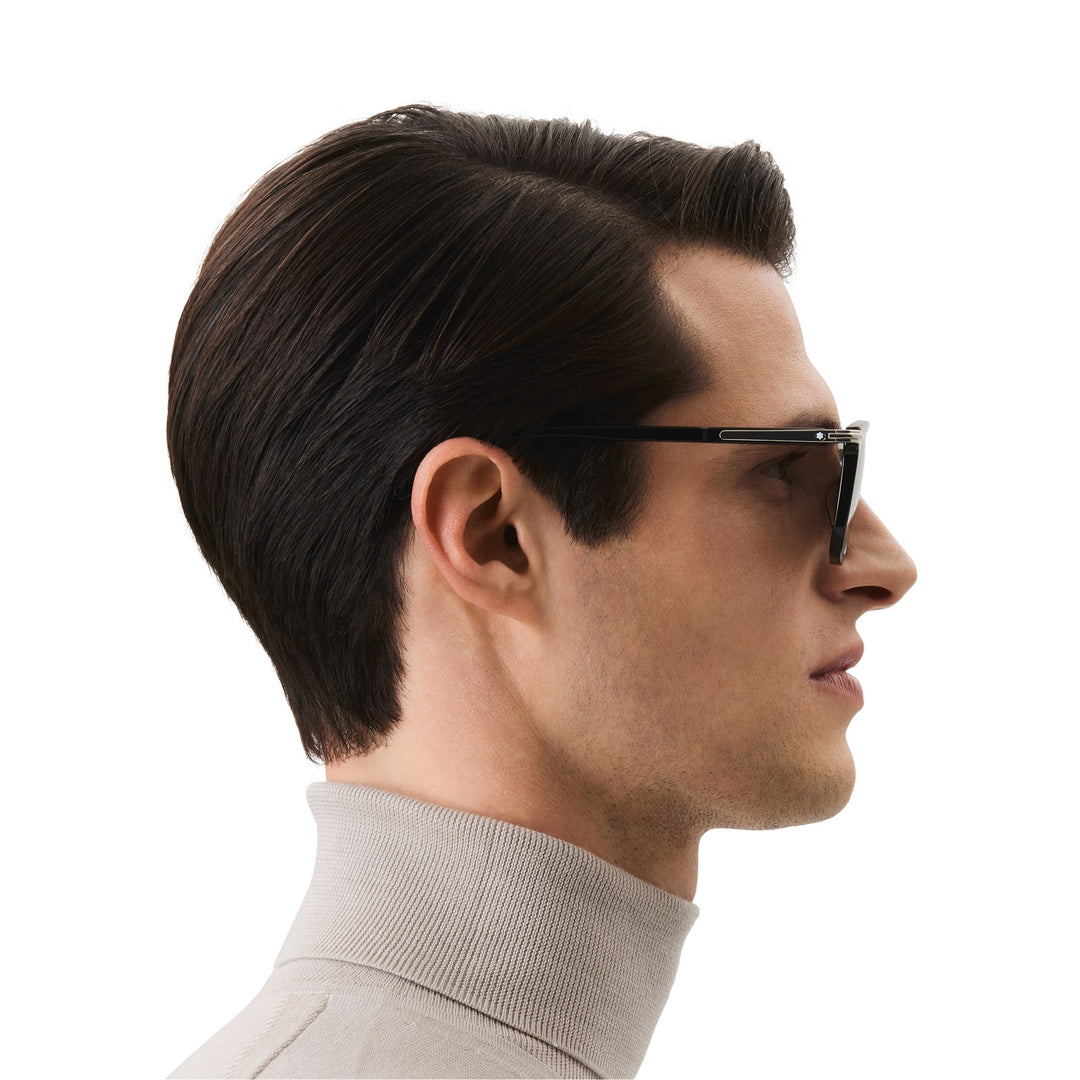 Montblanc Rectangular Sunglasses with Black-Colored Acetate Frame MB129804