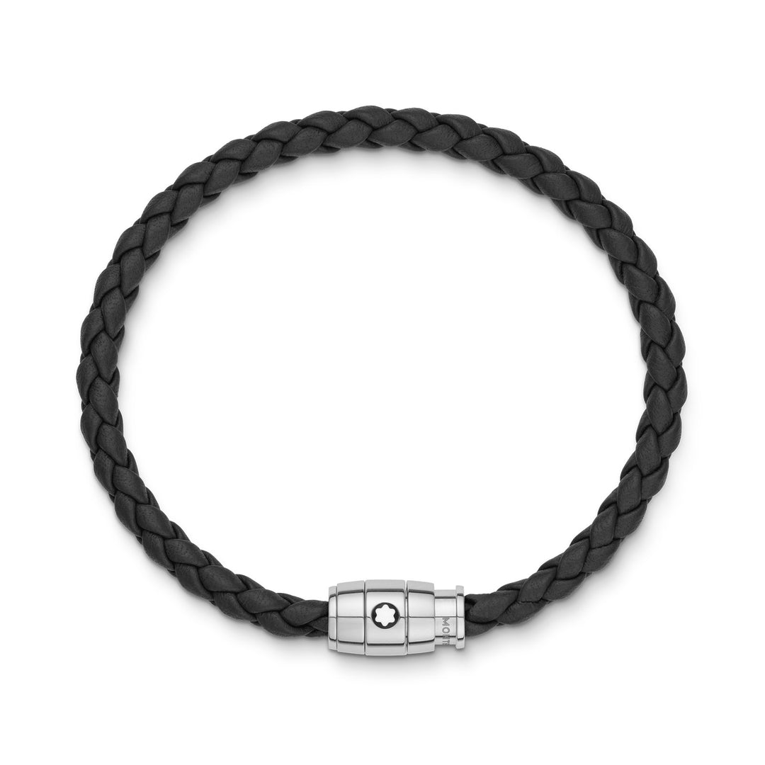 Montblanc Bracelet Steel 3 rings closing and Black leather MB130895