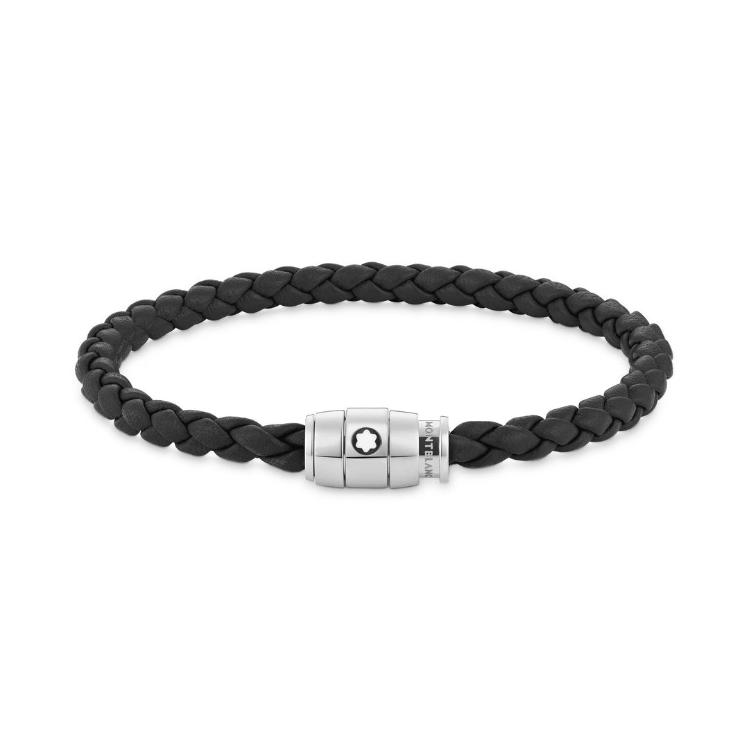 Montblanc Bracelet Steel 3 rings closing and Black leather MB130897
