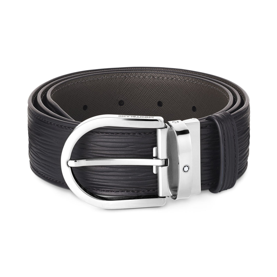 Montblanc Horseshoe Buckle Printed Black 40 mm Leather Belt MB131172