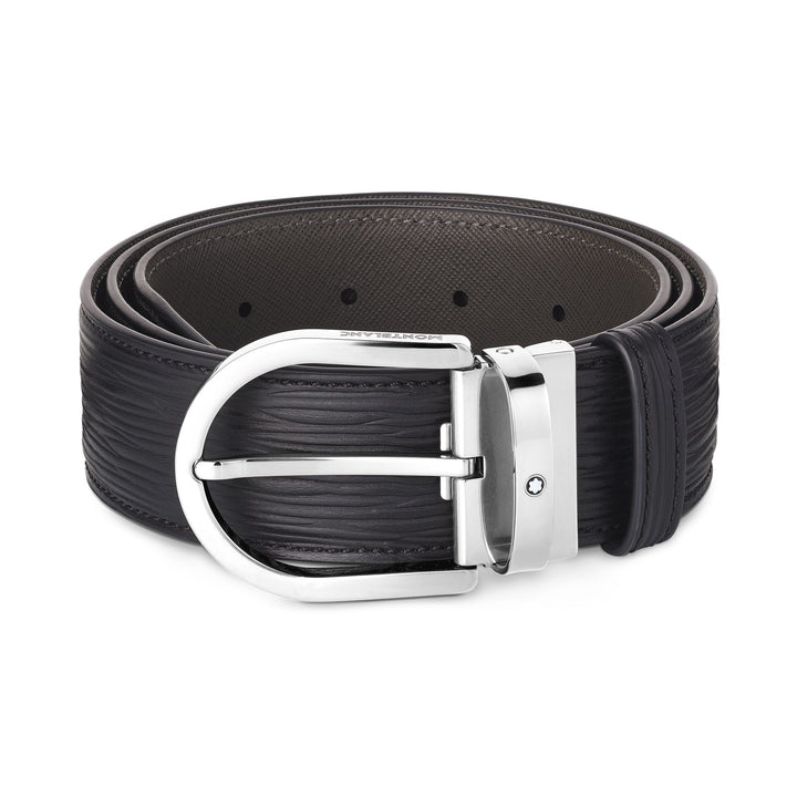 Montblanc Horseshoe Buckle Printed Black 40 mm Leather Belt MB131172