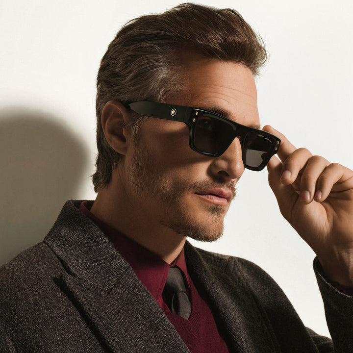 Montblanc Rectangular Sunglasses with Black Coloured Acetate Frame MB131226