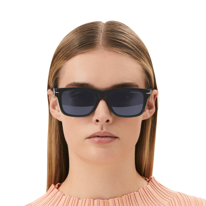 Montblanc Rectangular Sunglasses with Black Coloured Acetate Frame MB131230