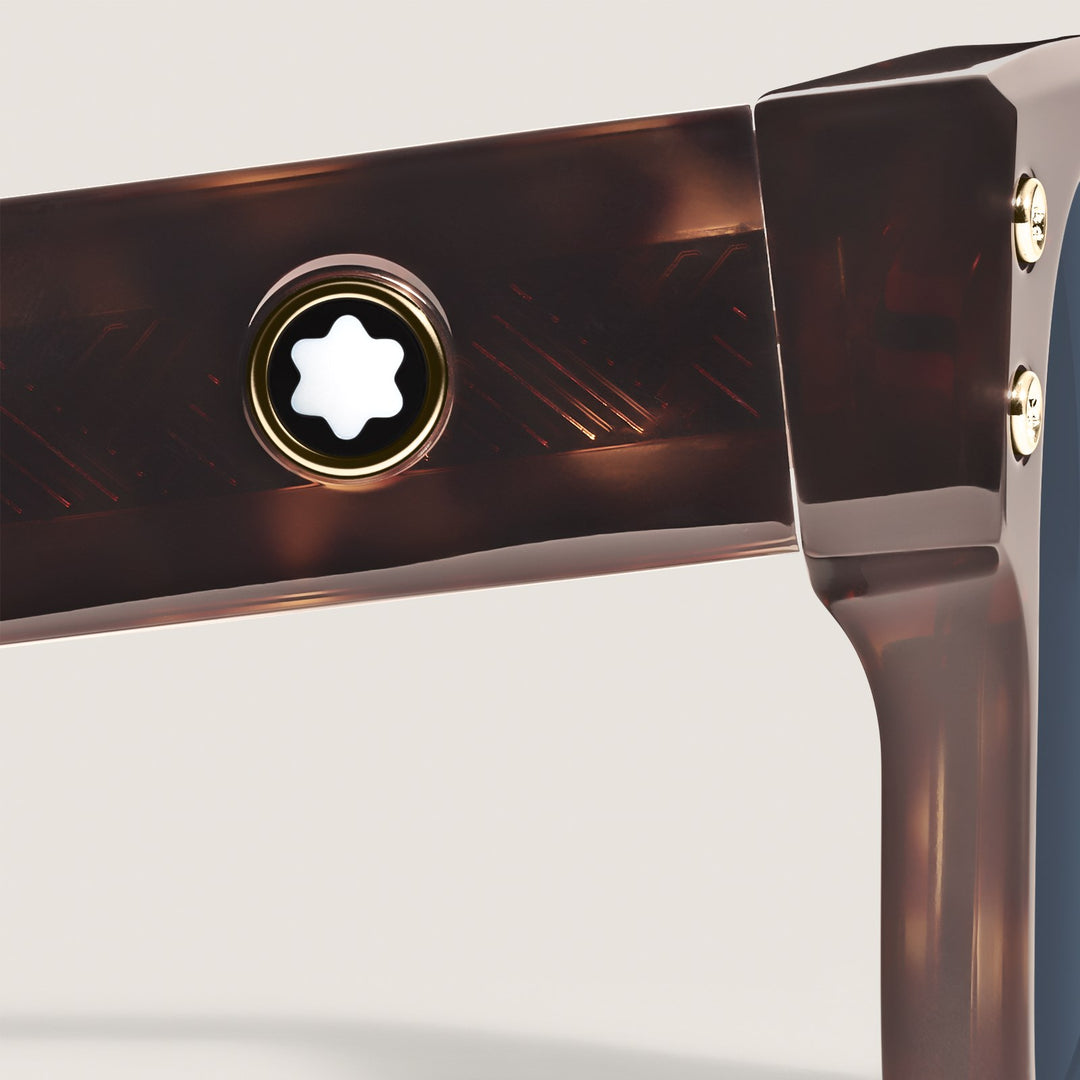 Montblanc Squared Sunglasses with Havana Coloured Acetate Frame MB135576