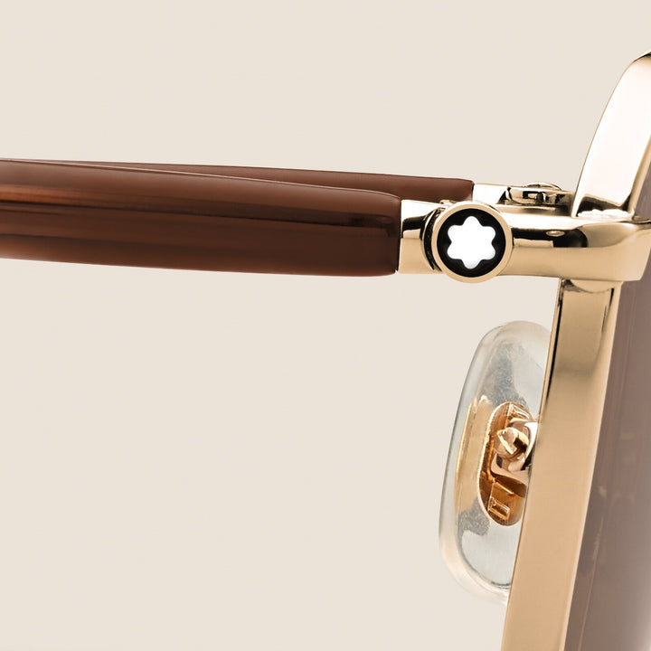 Montblanc Rectangular Sunglasses with Gold Col Metal Frame MB136918