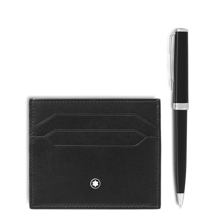 Montblanc Set with PIX Black Ballpoint Pen &amp; Card Holder 6cc in Meisterstück Leather MB137793