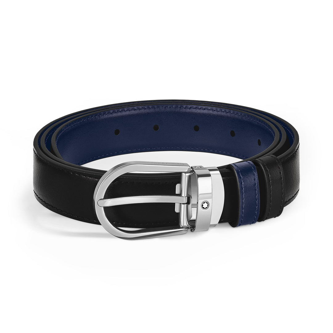Montblanc Horseshoe buckle black/ink blue 30mm reversible leather belt MB198586