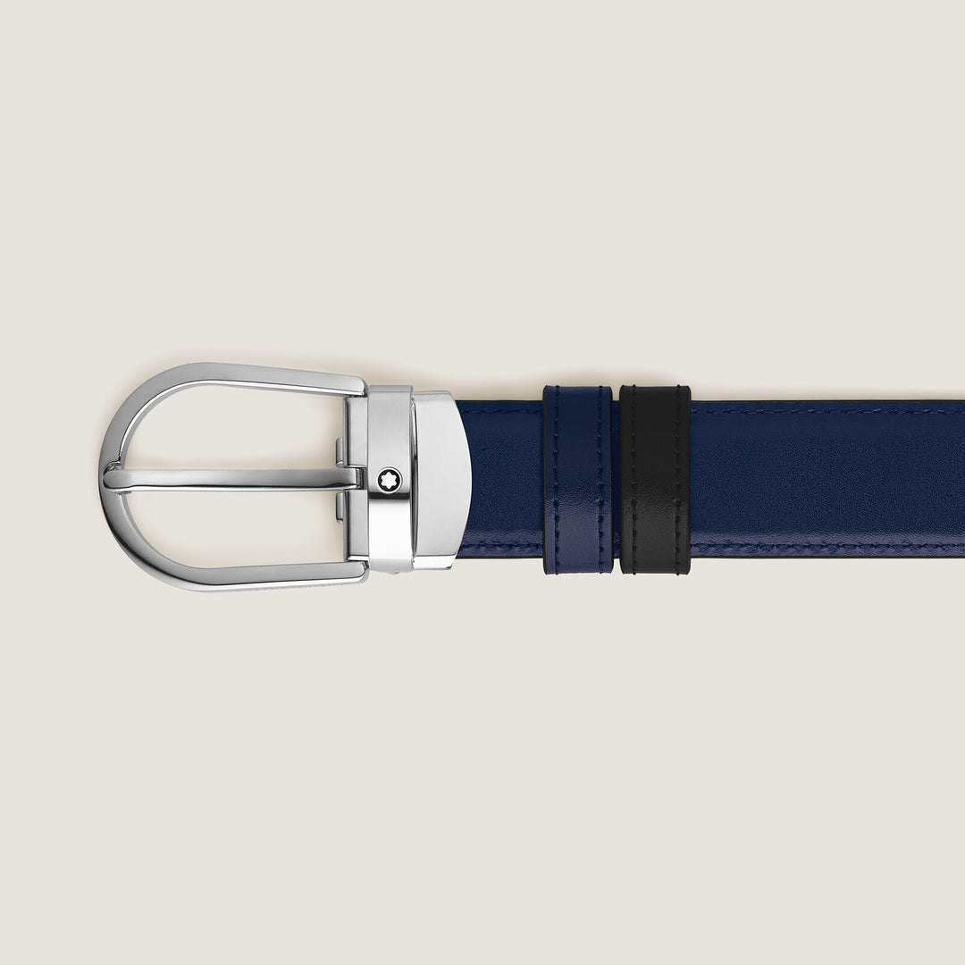 Montblanc Horseshoe buckle black/ink blue 30mm reversible leather belt MB198586