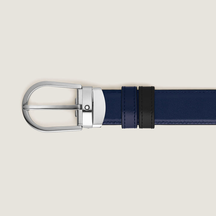 Montblanc Horseshoe buckle black/ink blue 30mm reversible leather belt MB198586