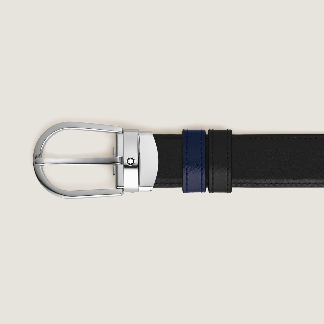 Montblanc Horseshoe buckle black/ink blue 30mm reversible leather belt MB198586