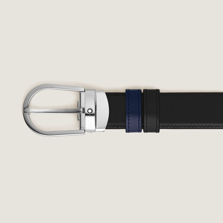 Montblanc Horseshoe buckle black/ink blue 30mm reversible leather belt MB198586