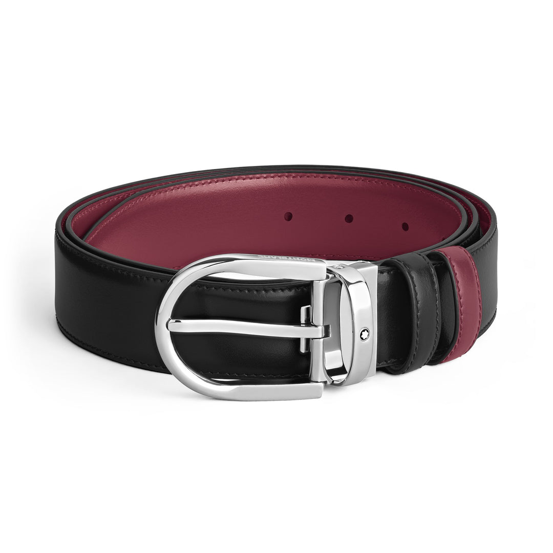 Montblanc Horseshoe Buckle Black/Cassis 35 mm Reversible Leather Belt MB199640