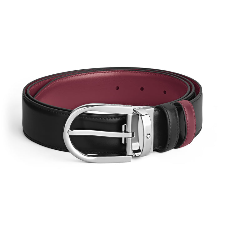 Montblanc Horseshoe Buckle Black/Cassis 35 mm Reversible Leather Belt MB199640