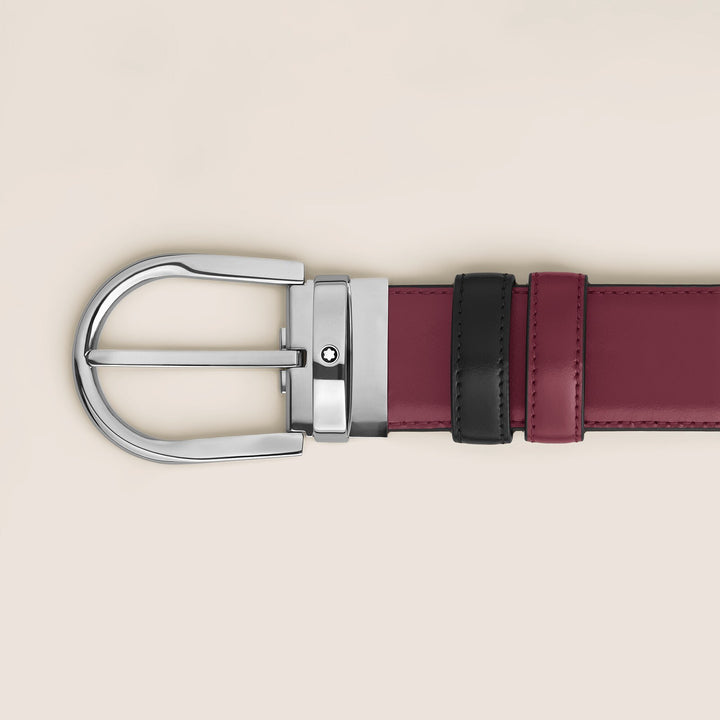 Montblanc Horseshoe Buckle Black/Cassis 35 mm Reversible Leather Belt MB199640