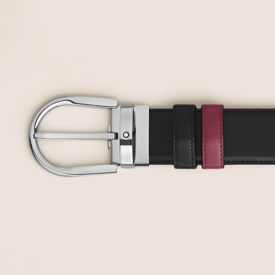 Montblanc Horseshoe Buckle Black/Cassis 35 mm Reversible Leather Belt MB199640