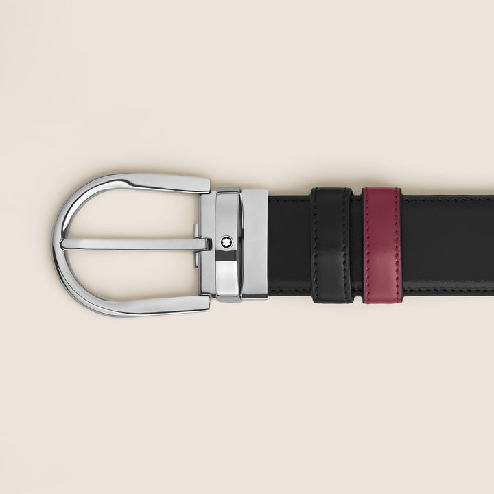 Montblanc Horseshoe Buckle Black/Cassis 35 mm Reversible Leather Belt MB199640