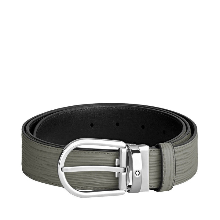 Montblanc 35 mm Medium Grey Leather Belt with Horseshoe Buckle MB199644