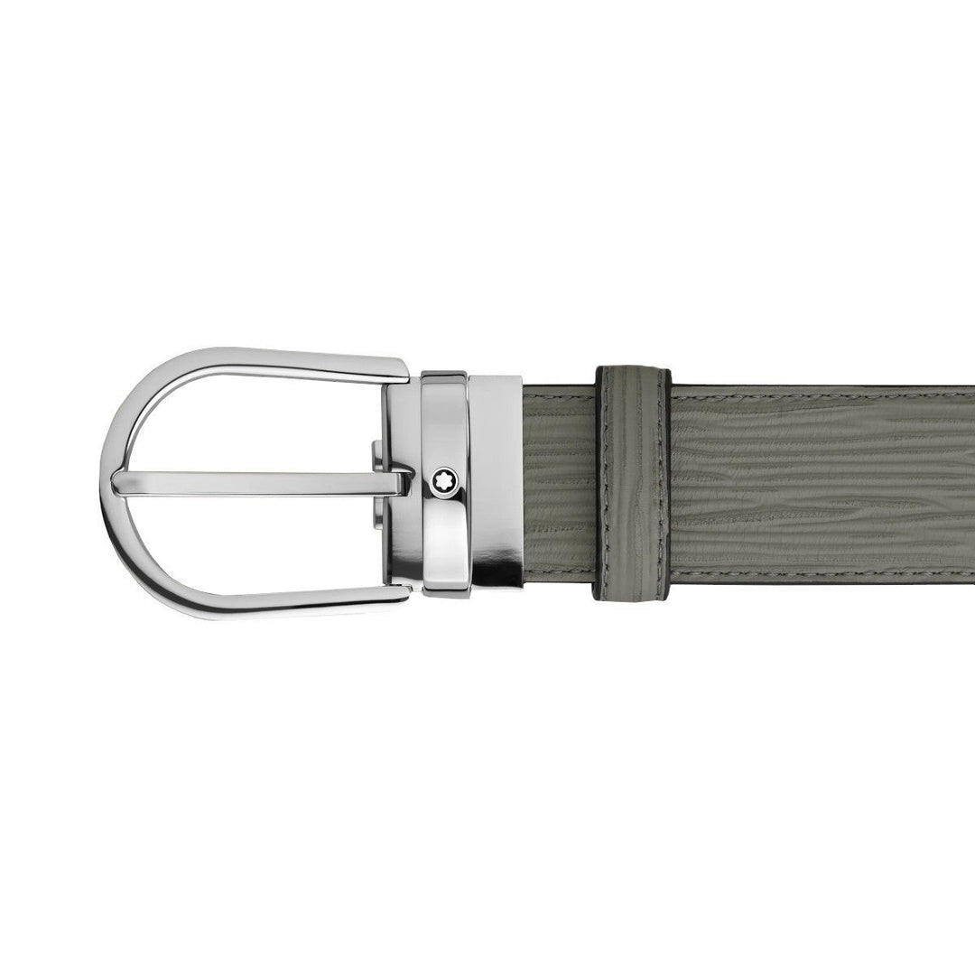 Montblanc 35 mm Medium Grey Leather Belt with Horseshoe Buckle MB199644