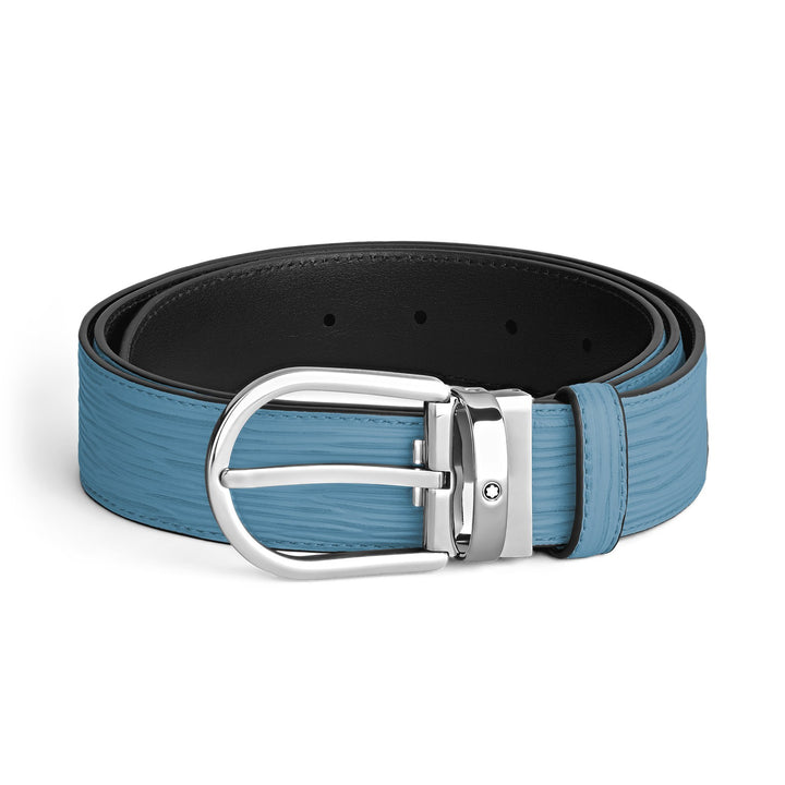 Montblanc Horseshoe Buckle Smoky Blue 35 mm Leather Belt MB199645