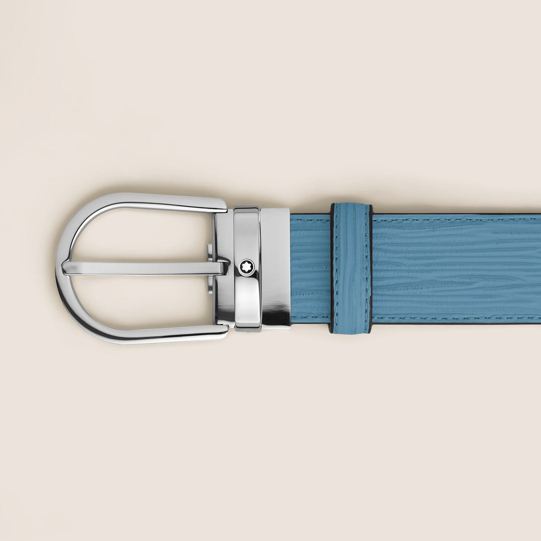 Montblanc Horseshoe Buckle Smoky Blue 35 mm Leather Belt MB199645