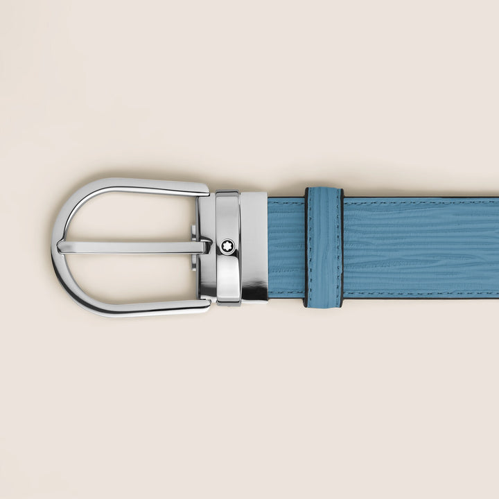 Montblanc Horseshoe Buckle Smoky Blue 35 mm Leather Belt MB199645