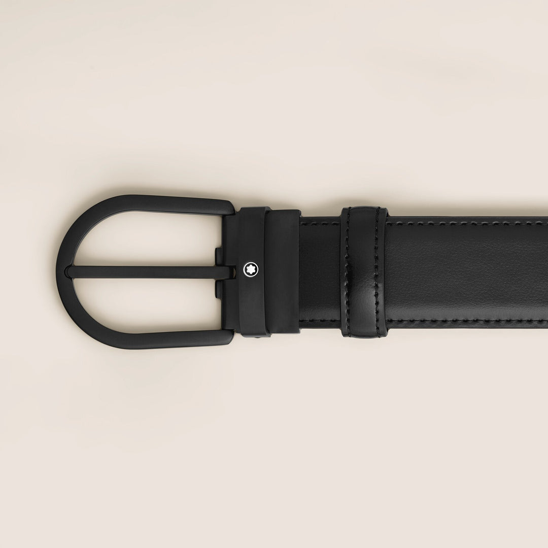 Montblanc Horseshoe Buckle Black 35 mm Leather Belt MB199650