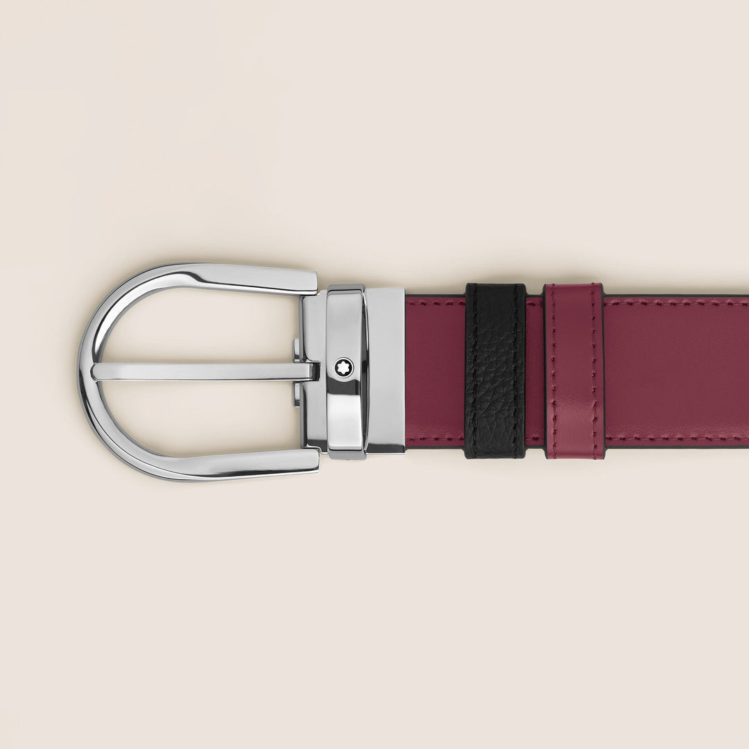 Montblanc Horseshoe Grainy Black/Plain Cassis 35 mm Reversible Leather Belt MB199665