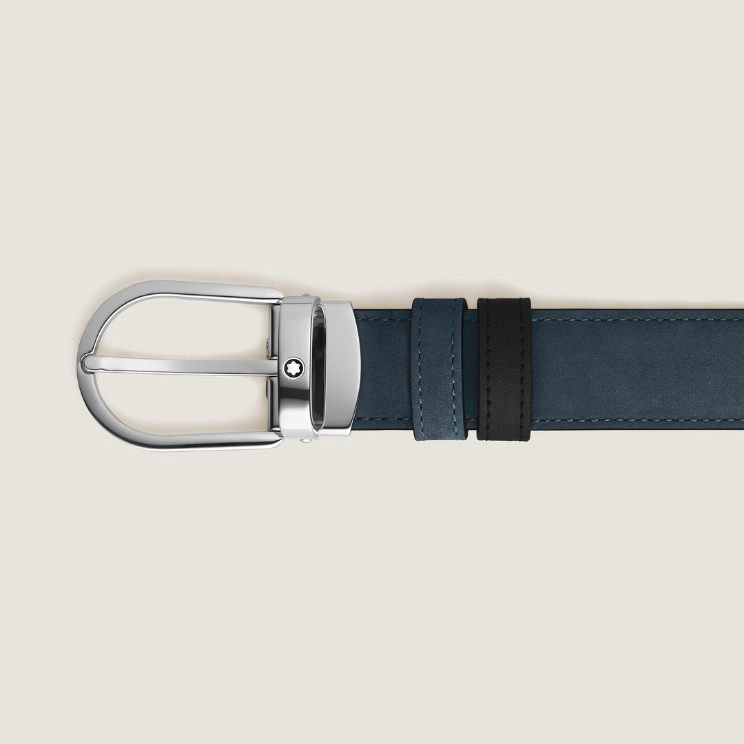 Montblanc Horseshoe buckle velvet blue/black 30mm reversible leather belt MB220976
