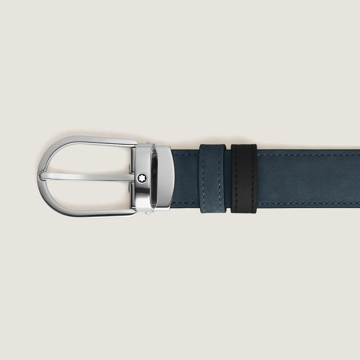 Montblanc Horseshoe buckle velvet blue/black 30mm reversible leather belt MB220976
