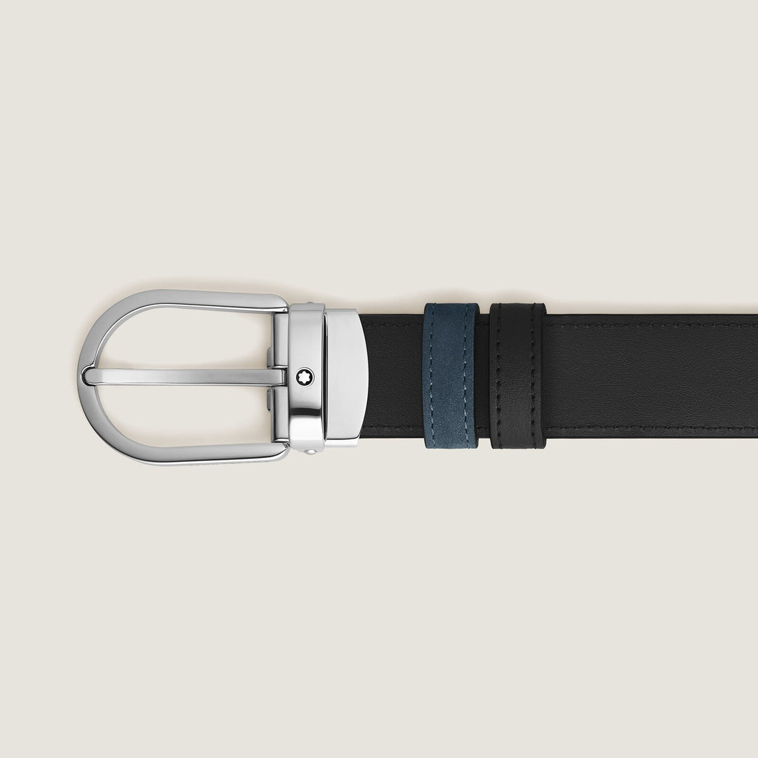 Montblanc Horseshoe buckle velvet blue/black 30mm reversible leather belt MB220976
