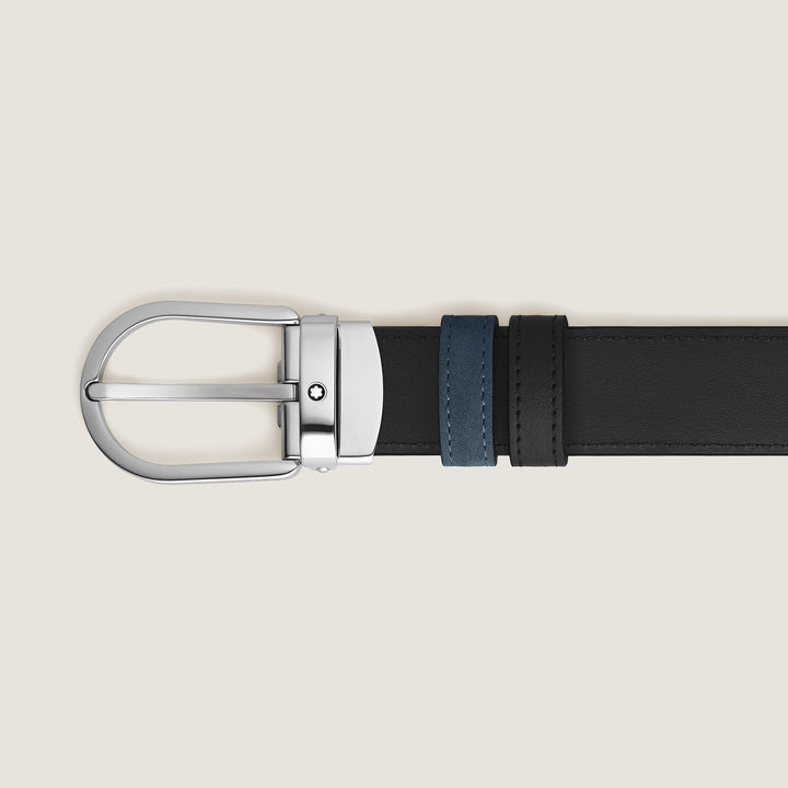 Montblanc Horseshoe buckle velvet blue/black 30mm reversible leather belt MB220976