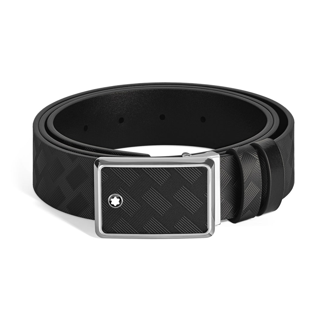Montblanc Marquetry plate buckle black/black 30mm reversible leather belt MB221019