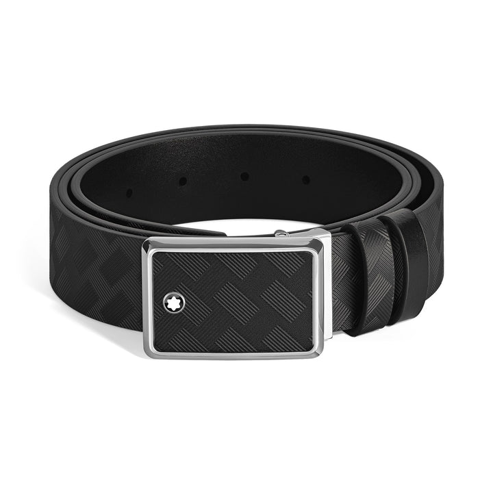 Montblanc Marquetry plate buckle black/black 30mm reversible leather belt MB221019