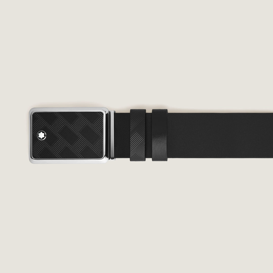 Montblanc Marquetry plate buckle black/black 30mm reversible leather belt MB221019